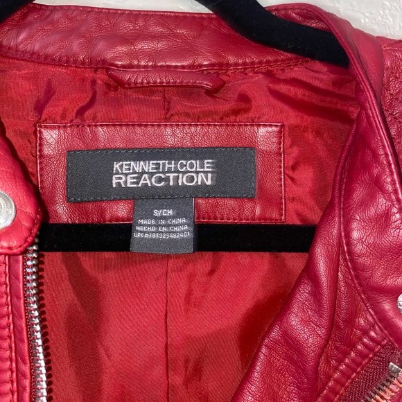 Kenneth Cole Reaction Red Soft Faux Leather Jacket Small Stretch Fabric Inserts - Picture 6 of 6